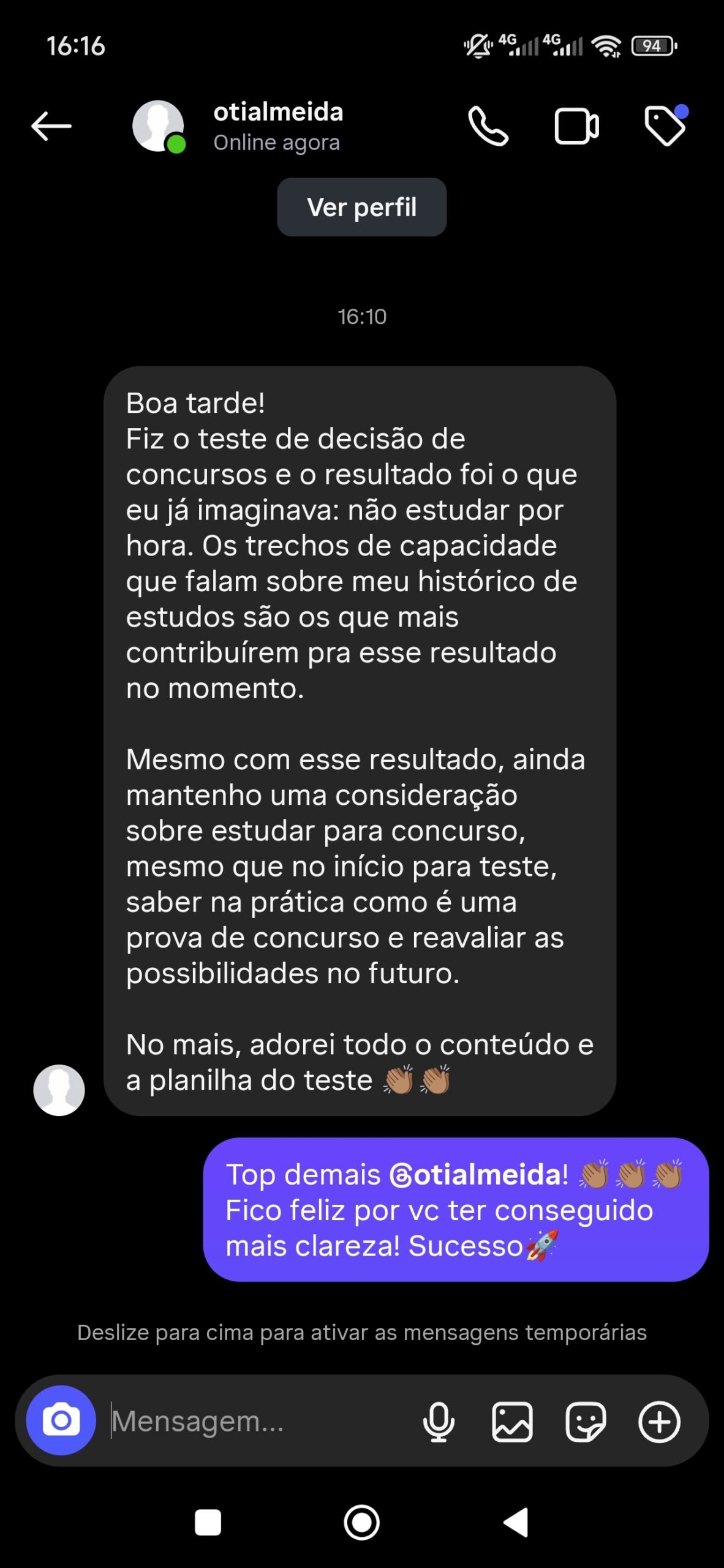 Print de depoimento